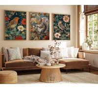 A1 Triptych - 84×180 cm / 33×72 in - William Morris Robin Squirrel Thrush redbreast observer introduction arboreal gathe