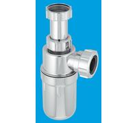A10AR-CP 75mm Water Seal Chrome Plated Plastic Resealing Adjustable Inlet Bottle Trap with Multifit Outlet 1.25" McAlpine Silver One Size