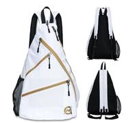 A11N Pickleball Bag, Reversible Crossbody Sling Bag/Backpack for Women Men, White & Gold