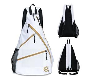 A11N Pickleball Bag, Reversible Crossbody Sling Bag/Backpack for Women Men, White & Gold