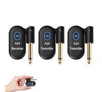 A14 Wireless Guitar System, 2.4GHz Rechargeable Transmitter Receiver, 24-bit 48KHz Audio, 100ft Range, Plug and Play, Compatible with Electric Guitar & Bass Accessories (2TX+1RX)