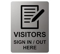 A158 VISITORS SIGN IN/OUT HERE Metal Aluminium Plaque Sign Door Wall Hotel Restaurant (20x15cm, Silver Satin Matt)