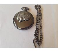 A16 Hedgehog polished black case mens GIFT quartz pocket watch fob made in sheffield