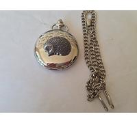 A16 Hedgehog polished silver case mens GIFT quartz pocket watch fob made in sheffield