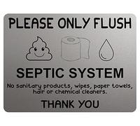 A168 SEPTIC SYSTEM Please Only Flush Metal Aluminium Plaque Sign Toilet Bathroom (20x15cm, Silver Satin Matt)