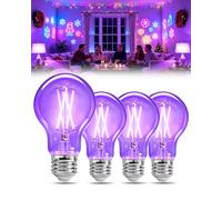A19 E27 6W Black Light Bulb for Halloween 395nm UV Glow Dimmable 4 Pack | E27 Edison Black light Bulb for Glow Party Fluorescent Decor Body Paint Uranium Glass Curios