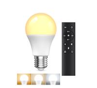 A19 LED Light Bulbs with Remote Control, 9W LED Bulbs 60W Equivalent, 3000K-6000K Stepless Dimmable, E27 Base, Remote Control Light Bulbs with Timing, Memory Function, for Home Decor, 1Bulb & 1Remote