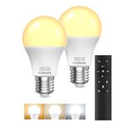 A19 LED Light Bulbs with Remote Control, 9W LED Bulbs 60W Equivalent, 3000K-6000K Stepless Dimmable, E27 Base, Remote Control Light Bulbs with Timing, Memory Function, for Home Decor, 2Bulb & 1Remote