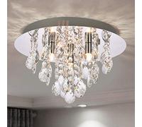 A1A9 Modern Flush Mount Crystal Chandelier, K9 Crystal Droplet Round Chrome Ceiling Lights, Elegant LED Pendant Lamp Fixture for Living Room, Dining Room, Bedroom, Lounge D35cm (3 Lights)