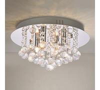 A1A9 Modern Flush Mount Crystal Chandelier, K9 Crystal Droplet Round Chrome Ceiling Lights, Elegant LED Pendant Lamp Fixture for Living Room, Dining Room, Bedroom, Lounge D35cm (4 Lights)