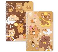 A1DIEE 2Pcs A5 Wirebound Notebooks Cute Bear Design Sidebound Journal Notebook Spiral Notepad Lined Paper Stationery Note Book Office Home School Supplies Project Notebook for Student Teacher
