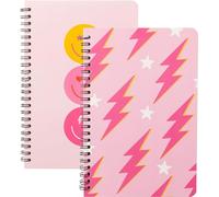 A1DIEE 2Pcs Preppy Pink A5 Spiral Notebooks Groovy Boho Hippie Wirebound Journal Lightning Smile Face Stars Metallic Wirebound Notepads for Girls Women School Office Diary Supplies, 50 Lined Pages