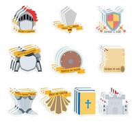 A1DIEE 30Pcs Armor of God Sticky Notes for Party Bags Filler Cartoon Armor Sticky Note Shield Helmet Sword Self Adhesive Memo Notepad Back to School Gift Supplies Page Marker Flag for Student Teacher