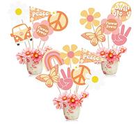 A1diee 30Pcs Groovy Retro Hippie Boho Party Centerpieces for Tables Toppers Rainbow Butterfly Daisy Flower Birthday Decoration Star Groovy 60's Party Supplies Favors,Multicolor,11.8 inches
