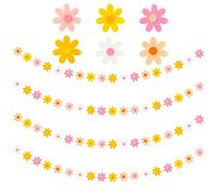 A1diee 4Pcs Pink Orange Daisy Groovy Boho Garland Felt Artificial Flower Vines Banner Spring Hippie Daisy Party Supplies Outdoor Fake Hanging Flower String Garland Aesthetic Decor for Home Baby Shower