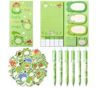 A1DIEE 57Pcs Frog Stationery Set Includes Ball Point Gel Ink Pens Cartoon Frog Stickers Bundle Sticky Notes Set Index Tabs Bookmarks Page Flags Back to School Gift for Kids Classmate Student Teacher