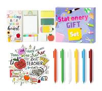 A1DIEE 57Pcs White Teacher Stationery Set Includes Ball Point Gel Ink Pens Bundle Sticky Notes Set Cartoon Stickers Index Tabs Memo Pads Page Flags Back to School Gift Supplies for Student Teacher