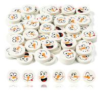 A1DIEE 60Pcs Winter Snowman Mini Erasers for Kids Christmas Bulk Pencil Eraser Cartoon Snowman Face Small Rubber Xmas Party Favors for Reward Prizes Student Children