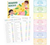 A1DIEE 633pcs Reward Bucks Charts System, Behavior Management Reward Charts for Family, Chore Chart with Play Money, Financial Literacy Educational Tool for Parents & Teachers