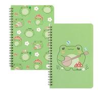 A1DIEE A5 Spiral Notepad Notebook - 2pcs Hardcover Wirebound Notebooks, Metallic Sidebound Journal, Lined Paper Project Notebook, Office Home School Supplies Diary for Student Teacher (Frog Pattern)