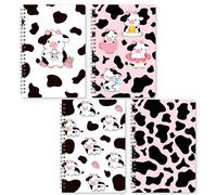 A1DIEE A5 Spiral Notepad Notebook - 4pcs Hardcover Wirebound Notebooks, Metallic Sidebound Journal, Lined Paper Project Notebook, Office Home School Supplies Diary for Student Teacher (Milk Cow)