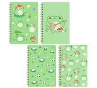 A1DIEE A5 Spiral Notepad Notebook - 4pcs Hardcover Wirebound Notebooks, Metallic Sidebound Journal, Lined Paper Project Notebook, Office Home School Supplies Diary for Student Teacher (Frog Pattern)