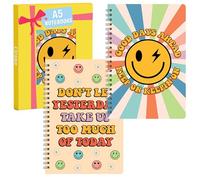 A1DIEE A5 Spiral Notepad Notebook - Preppy Smile Hardcover Wirebound Notebooks, Inspirational Phrases Metallic Sidebound Journal, Lined Paper Project Notebook for Student Teacher (2pcs)