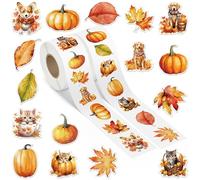A1diee Autumn Fall Animal Sticker - Watercolor Dogs&Cats Pumpkin Thanksgiving Cute Cling Stickers Roll Decals for Scrapbook Laptops Party Favor Windows Water Bottle Decoration,1000Pcs with 16 Patterns