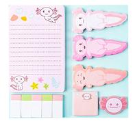 A1DIEE Axolotl Sticky Notes Cute Cartoon Pastel Memo Set Mexican Walking Fish Self Stick Index Sticky Tabs Page Markers Stationary Bookmark Stickers Gifts for Girls Office School Student Supplies