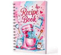 A1DIEE Blank Recipe Book to Write in - Make Your Own Cook Book Journal, DIY Family Cookbook Organizer with 100 Page, Personal Empty Cooking Notebook Baking Scrapbook for Kitchen (Pink, 8.26" × 5.82")