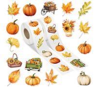 A1diee Christian Pumpkin Halloween Stickers - 1000Pcs in 2 Rolls with 16 Jesus Religious Patterns Autumn Decal for Thanksgiving Halloween Party Favor Supplies Gifts Bottle Laptop (Orange Yellow)