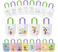 A1DIEE Easter Coloring Goodie Bags for Kids - 24Pcs He is Risen Bulk Color Your Own Gift Bags with Handle Religious Jesus Reusable Non Woven Coloring Tote Packet for DIY Crafts Painting Party Supplies