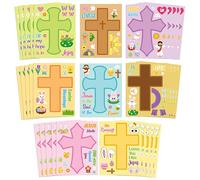 A1DIEE Easter Cross Face Sticker - 40PCS Make Your Own Jesus He is Risen Cross Sticker Craft Game for Kids School Reward DIY Easter Party Favors for Kids Christian Sunday School Classroom Activities