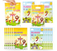 A1DIEE Easter Religious Party Favor Bag - 50Pcs He is Risen Rejoice Goodie Treat Candy Gift Bags Christian Cross Jesus Lives Party Supplies for Spring Easter Bible Sunday School Jesus Birthday Church