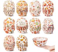 A1DIEE Fall Mini Cupcake Liners - 600pcs Autumn Cupcake Cases, Mini Muffin Paper Baking Cups Wrappers with Pumpkin Maple Leaf Watercolour Design for Thanksgiving Party Cake Making Supplies (10 Styles)