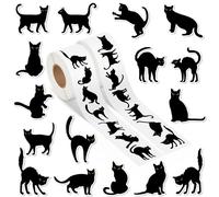 A1diee Halloween Black Cat Sticker - 1000Pcs in 2 Rolls with 16 Patterns Cute Black Cat Silhouette Self-Adhesive Decals Gifts for Children Kid Reward Halloween Party Favor Windows Water Bottle