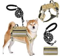 A1DIEE Large Dog Harness - Adjustable Dog Vest with Handle and Leash Set with Side Bag, No Pull Escape Proof Military Service Pet Harness for Working Training Outdoor Hiking (Khaki, XL)