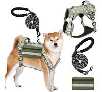 A1DIEE Large Dog Harness - Adjustable Dog Vest with Handle and Leash Set with Side Bag, No Pull Escape Proof Military Service Pet Harness for Working Training Outdoor Hiking (Camouflage, XL)