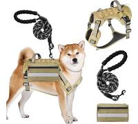 A1DIEE Large Dog Harness - Adjustable Dog Vest with Handle and Leash Set with Side Bag, No Pull Escape Proof Military Service Pet Harness for Working Training Outdoor Hiking (Khaki, L)