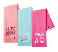 A1DIEE Microfibre Absorbent Golf Towel - 3pcs Women Pink Clean Golf Ball Towels Embroidery Pattern with Carabiner Clip for Bags Sport Gift Accessories for Mama Wife Golfers
