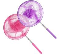 A1FISHER Set of 2 Butterfly Fishing Nets Extendable(14.2''to 32.7''), Telescopic Handle Mesh Net for Catching Bugs, Insects, Small Fish, for Garden Outdoor Activities, 1 Pink and 1 Purple