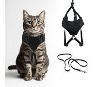 A1HC Escape Proof Cat Harness and Leash - Soft Adjustable Vest, Comfortable Mesh and Long Strips with Air Tag Pocket, Easy Control, Safe Walking Harness for Cats & Kittens - Black (Large)