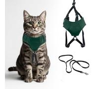 A1HC Escape Proof Cat Harness and Leash - Soft Adjustable Vest, Comfortable Mesh and Long Strips with Air Tag Pocket, Easy Control, Safe Walking Harness for Cats & Kittens - Dark Green (Small)