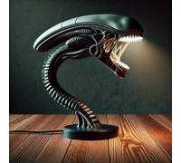 A1VETY Sci-fi LED Table Lamp Alien 3D Resin Night Light, Black Space Theme Statue Ornaments Bedroom/Office Decoration, Collectible Home Lighting Gift (1)