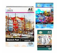 A2 + A3 + A4 Sketch Pad White Cartridge Paper, Spiral Bound Artist Sketch Pad Book, Durable Acid Free Sketch Paper for Kids, Professionals, Drawing & Sketching.