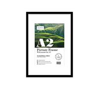 A2 Black Picture Frame With White Mount for A3 (29.7 x 42cm - 11.7 x 16.5in) Print, Photo, or Poster. Portrait and Horizontal Wall Hooks