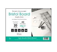 A2 Bristol Board Paper sketching pad. 20 Sheets of High White Smooth Bristol Paper, Heavy 250gsm Board. by Vesey Gallery Made in UK