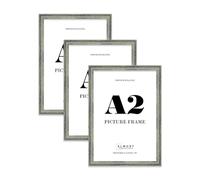 A2 Distressed Green Picture Frame - Rustic Wood Industrial Effect Photo Frame for Wall Display, Ideal for Posters, Prints & Home Décor, Wall Hooks, 32mm Edge - 3 Pack