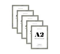 A2 Distressed Green Picture Frame - Rustic Wood Industrial Effect Photo Frame for Wall Display, Ideal for Posters, Prints & Home Décor, Wall Hooks, 32mm Edge - 5 Pack