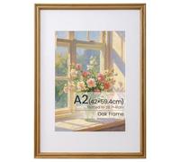A2 Frame, A2 Poster Frame Solid Oak Wood Picture Frames Matted for A3(29.7×42 CM) Picture Frames with Premium Tempered Glass, Hang Portrait or Landscape for Wall Gallery Decor